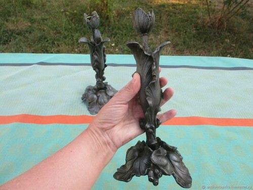 Antique iris leaves pewter - leaves, art