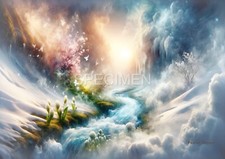 Tableau au milieu coule une rivière ( 297x420mm) toile,  papier photo à encadrer