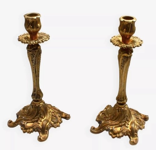 Paire bougeoirs bronze - en,
