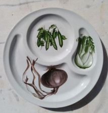 Assiette porcelaine à compartiments, vintage 1960, décor de légumes