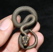 2" ancien chinois laiton Fengshui serpent animal statue sculpture décor figurine