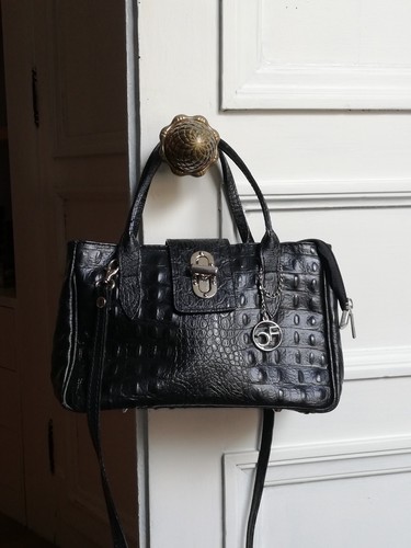 Sac cuir noir - en, croco