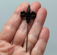 Ancienne épingle à Cravate / épingle de Foulard en Acier et Perles de Jais XIXè