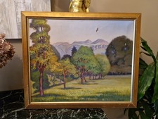 Peinture Ancienne Encadrée Huile Sur Toile Représentant Un Paysage