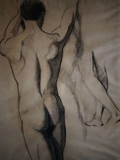 Joli Dessin Au Fusain Nu Masculin Académique Début XXEME