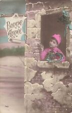 CP BONNE ANNEE ENFANT BONNET FER CHEVAL A FENETRE - 43368