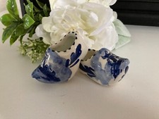 ⚜️ Deux Sabots Miniatures Delft Hollande en Porcelaine Décor Moulins