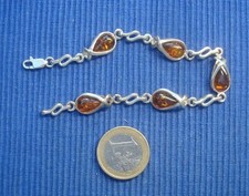 B36 Joli Bracelet Argent Massif 925 Cabochon Ovale Ambre Naturelle Lot Bijou 2