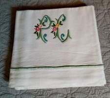 1 ANCIENS DRAP EN LIN MONOGRAMME De Couleur Verte " PC  " 230 Cm X 145 Cm