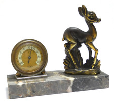 THERMOMETRE CM VINTAGE 1960 DECORATION SUR SOCLE AVEC ANIMAL BICHE FONCTIONNEL