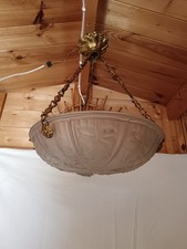 LUSTRE VASQUE SUSPENSION NOVERDY VERRE MOULÉ LUSTRE ART DECO