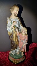 Statue Ancienne Religion Joseph Enfant Jesus Platre Polychrome 45cm