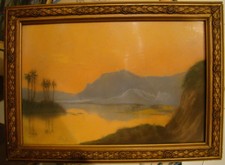 Pastel encadré sous verre d'un paysage orientaliste sigature illisible #220#