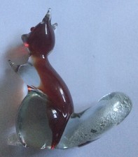 ÉCUREUIL VERRE DE MURANO ITALIE POLYCHROME & BULLES ARGENT VINTAGE H14 CM