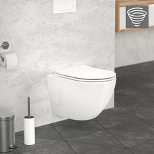 Toilette suspendu sans rebord blanc avec siège WC Soft Close pour salle de bain
