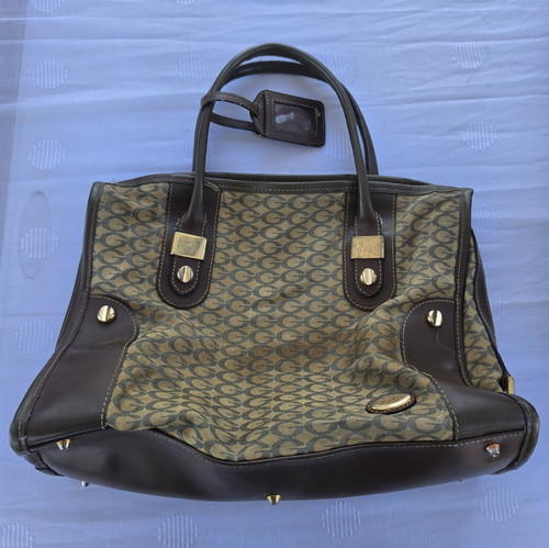 Guess beige brown logo satchel - beige/brown,