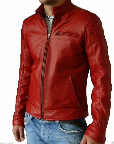 Blouson moto rouge cuir - rouge, en