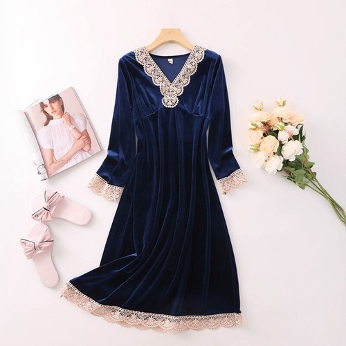 Women velvet sleepwear midi - sleepwear,