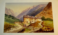 Ecole FRANCAISE XIX DESSIN AQUARELLE CHALET MONTAGNE ALPES PYRENNEES 1850 b