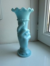 Ancienne Opaline de Foire Main Vase Cornet Napoléon III Vallerysthal Portieux
