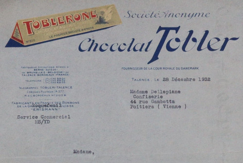 Facture 1932 talence chocolat - talence,