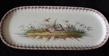 ROVINA  GRAND PLAT A CAKE  EN PORCELAINE DECOR D'OISEAUX JS  EPINAL  43 cmX 18cm