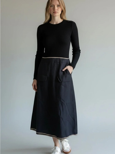 Zara black midi line - black, a-line