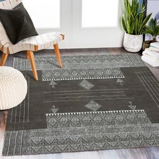 Géométrique Coton Carré Tapis Handmade Maison Gris Zone Bohème Kilim 1.2x1.2m