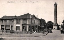 91 CPA ANIMEE DEBUT 1900  MEREVILLE PLACE DE LA GARE ET AUBERGE  DE LA TOUR