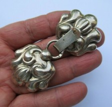 RARE Paire ATTACHE AGRAFE de CAPE argent massif fermeture bouton old silver Clip