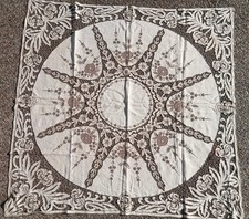 Tissu Nappe Ancienne 19 Ème Siècle Broderie Linge Maison Ancien Fleurs