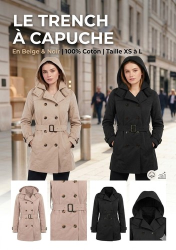 Trench coat capuche femme - capuche,