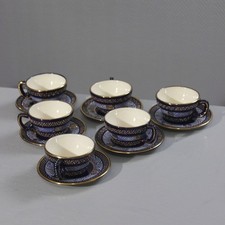 HB Quimper Atelier Pierre Poquet vers 1950 6 tasses et soucoupes à décor doré