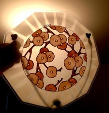 LUSTRE SUSPENSION VASQUE EN VERRE ÉMAILLÉ SIGNÉ  ART DECO 