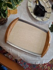 Beau plateau De Service rétro en formica bois Et Inox vintage 1950