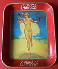 Plateau de service original en tôle Coca Cola vintage 1937 PIN-UP