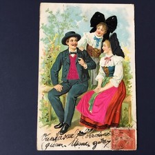 CPA Ancienne  Alsaciens 1910 Carte Postale Gaufrée avec Soie Antique Postcard PC