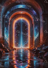 Photo A4 Portail cosmique lumineux – silhouette dans l’arche galactique – B00369