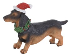Figurine Chien Skieur Teckel Noël Bonnet de Saint Nicolas Décorative