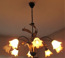 lustre en cuivre avec 8 bras Ø 80 cm et verre fait main