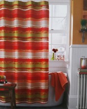 J. QUEEN NEW YORK CORDOBA MELON SHOWER CURTAIN 70" X 72" HORIZONTAL STRIPES NEW