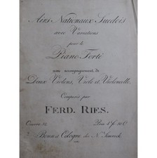 RIES Ferdinand Airs Nationaux Suedois op 52 Piano Violon Alto Violoncelle 1815