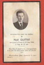 AVIS DE DECES - NOEL GUITTAT MORT POUR LA FRANCE LE 22 JUIN 1944