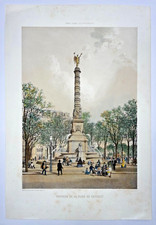 PARIS FOUNTAIN OF CHATELET 1861 BAYOT & BENOIST LARGE ANTIQUE VIEW 19TH CENTURY