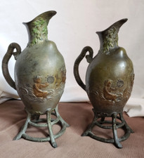 AIGUIERES cruche REGULE XIXème patiné vert et bronze CHERUBIN musicien BAMBOU