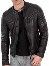 Nouveau Blouson En Cuir Noir Vintage De Motard Pour Homme Café Racer Rétro