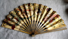 ÉVENTAIL ANCIEN EN PAPIER PLIÉ - RECUERDO ESPANA SCÈNES DE TAUROMACHIE VERS 1900