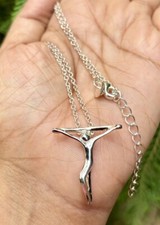 Collier pendentif médaillon croix crucifix Christ en argent sterling 925 avec...