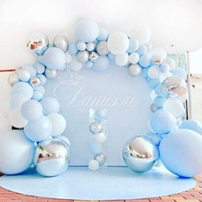 Arche Ballon Anniversaire Bleu 114 Kit Ballons Bleu Blanc Argent Arch de Ball...