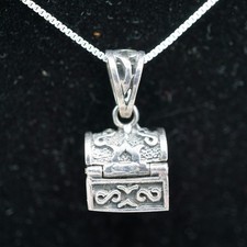 Pendentif Et Collier Charm Bracelet Boîte À Prières En Argent Sterling .925